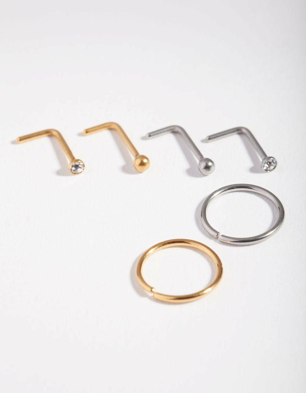 5mm Simple Nose Stud 6-Pack Body Jewellery