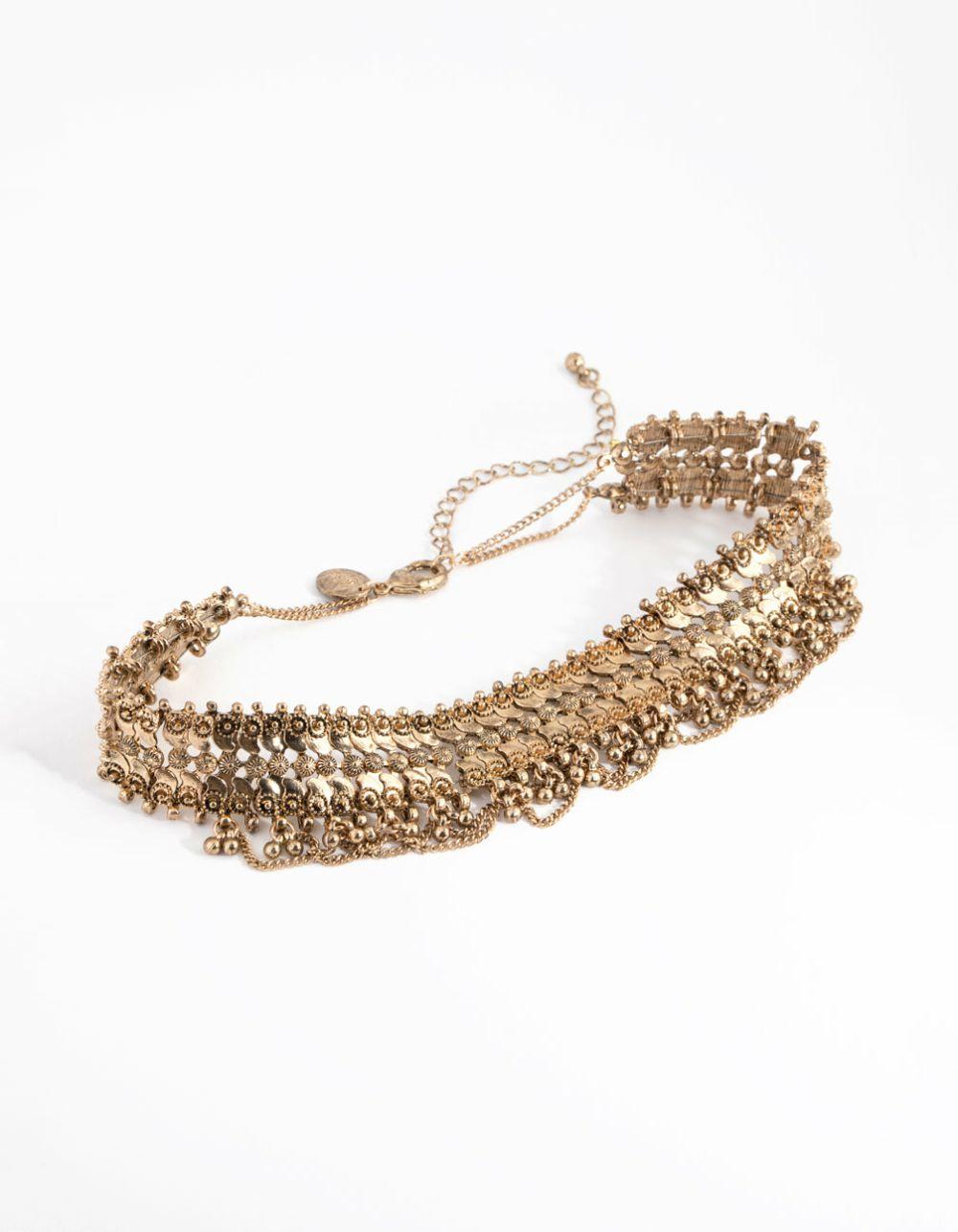 Antique Gold Mesh Chain Choker Chokers