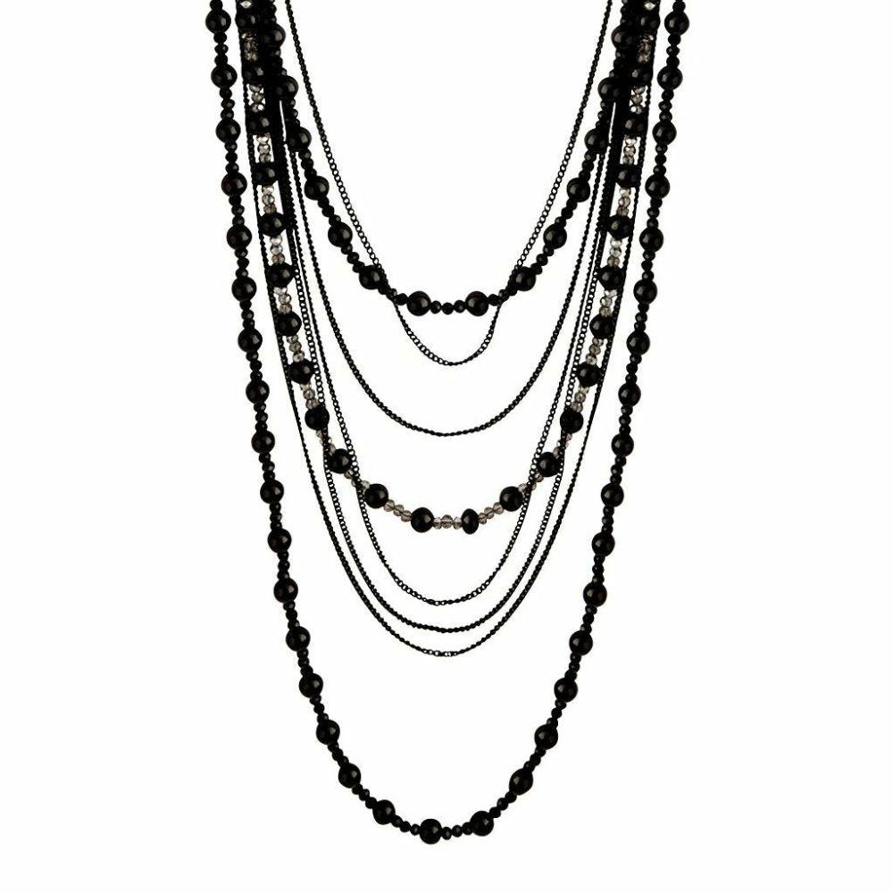 Black Bead Layered Necklace Jewellery