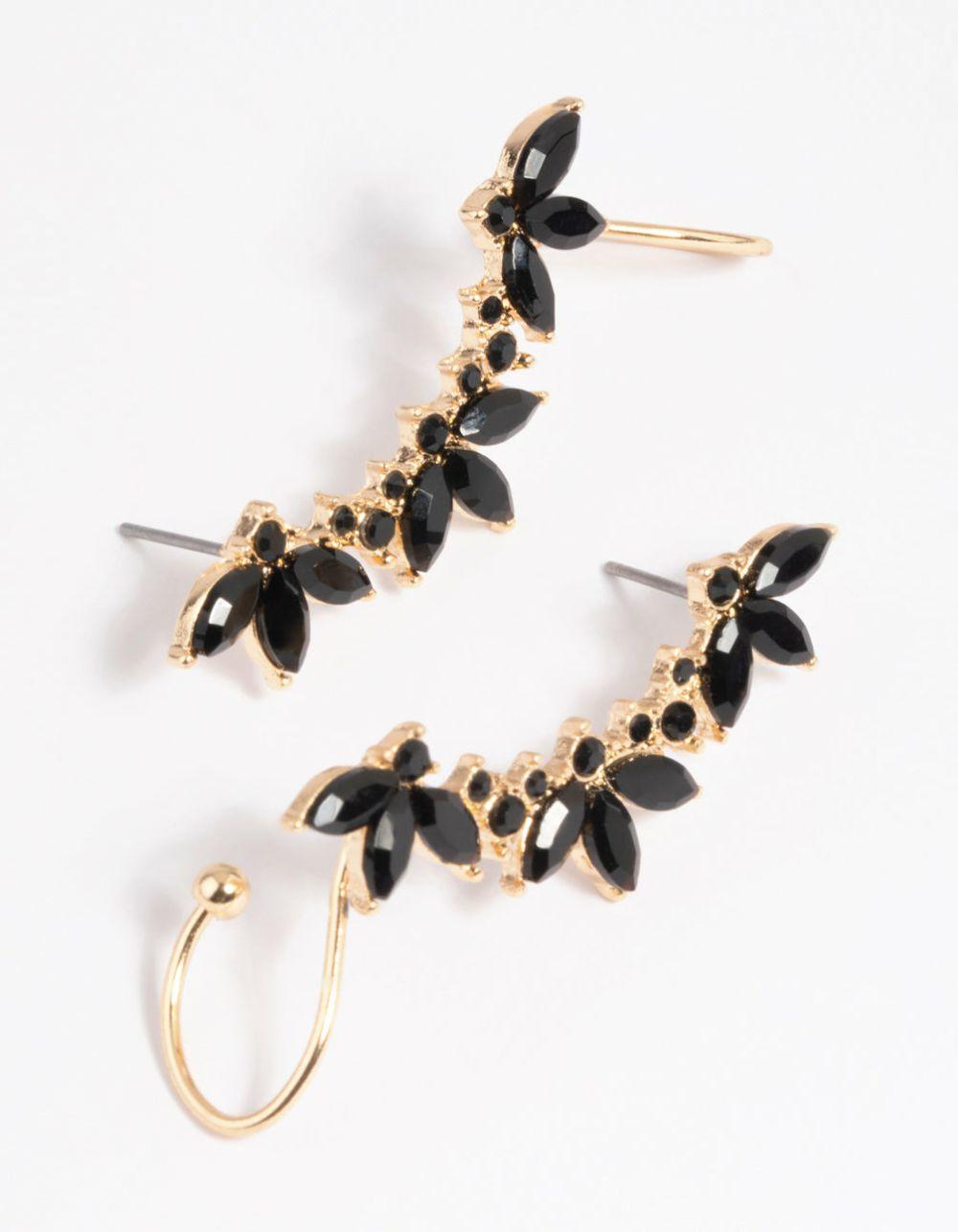 Black Diamante Leaf Ear Cuff Ear Cuffs & Climbers