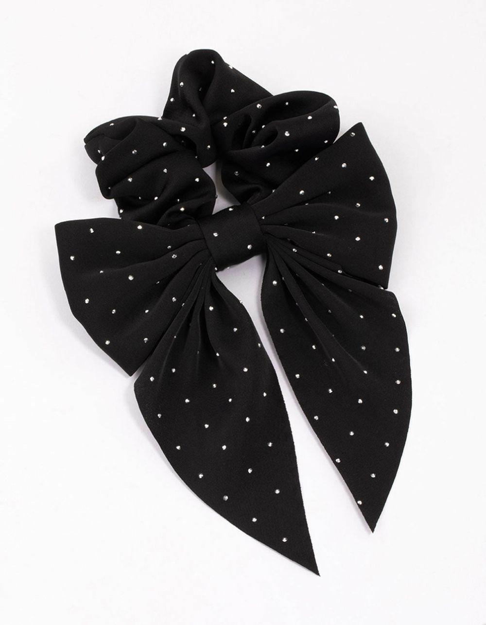 Black Fabric Bow Diamante Hair Scrunchie Accessories