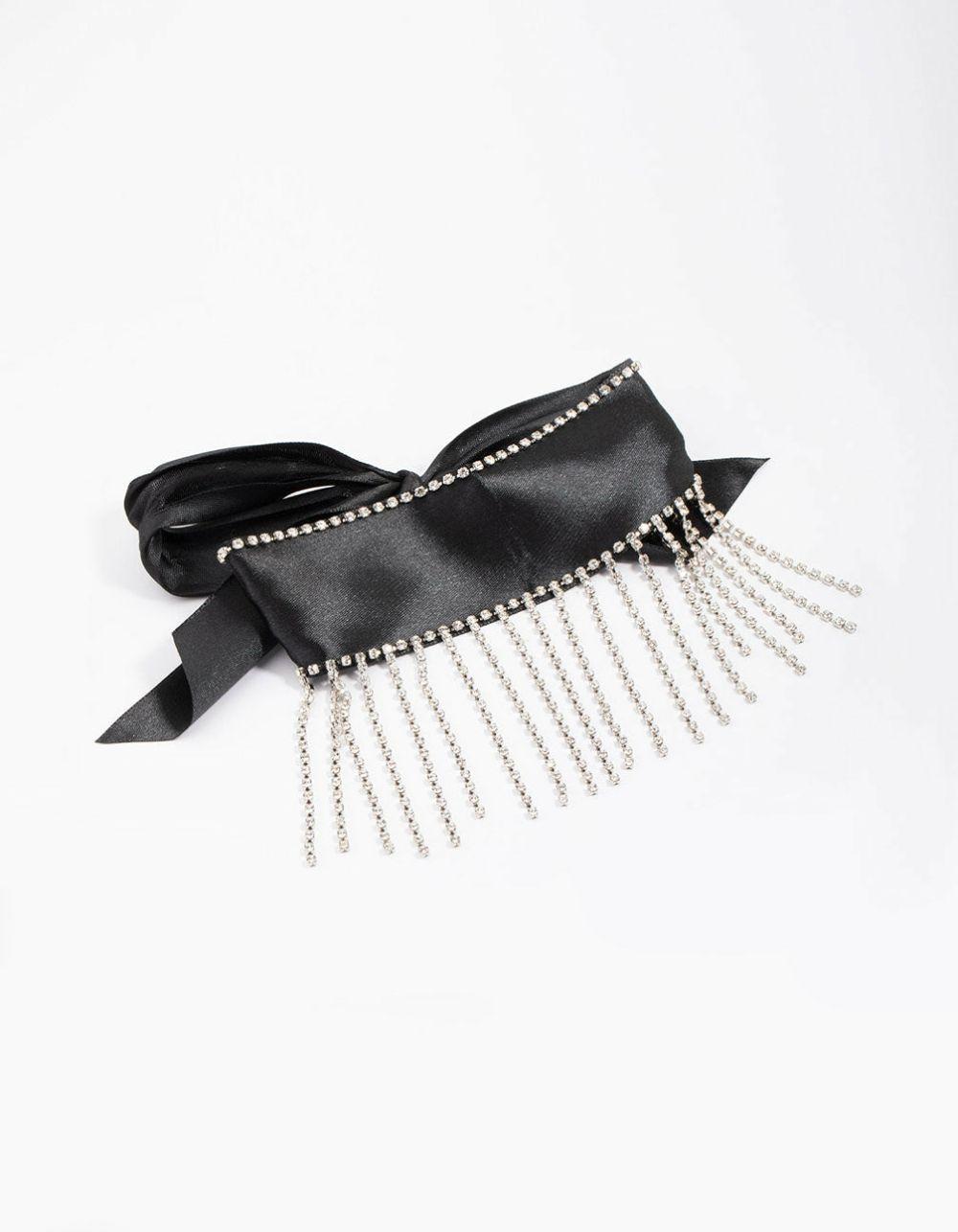 Black Fabric Diamante Drop Choker Chokers