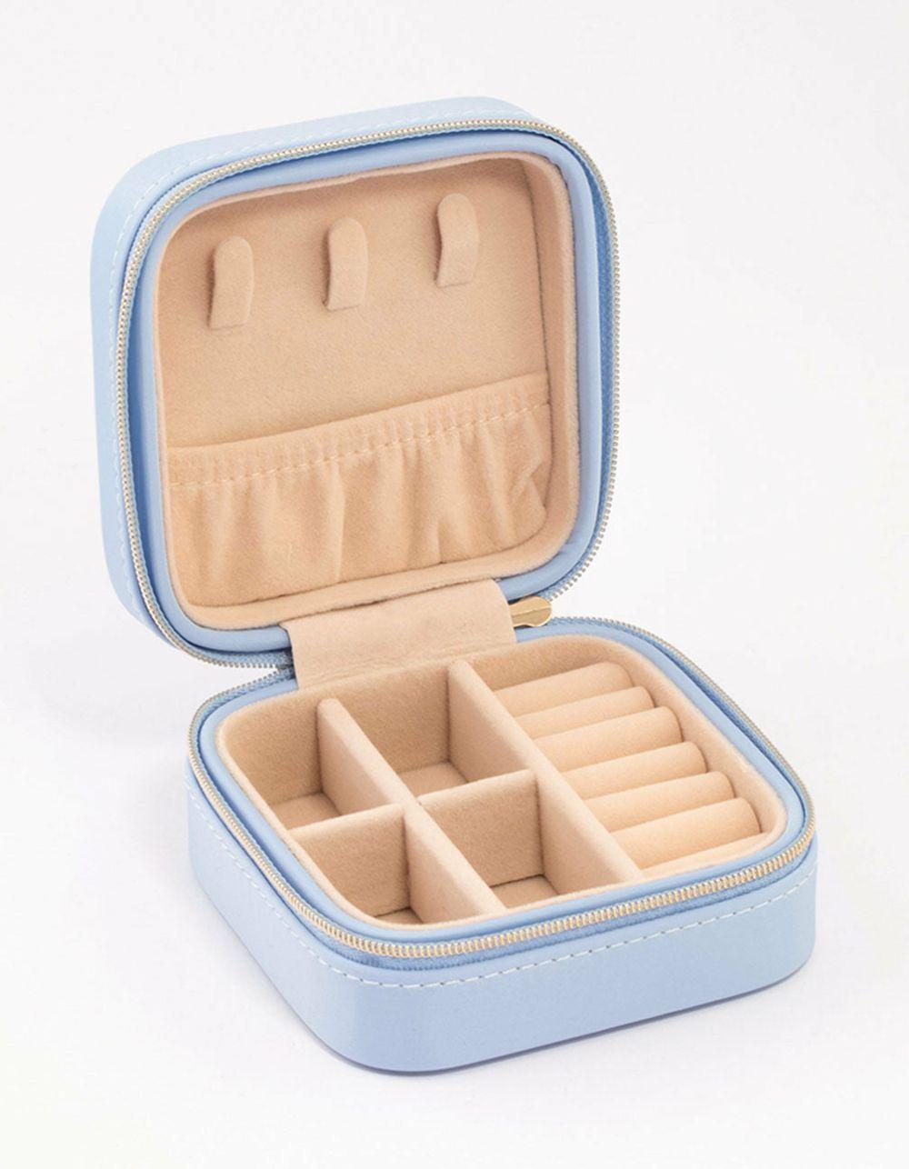 Blue Faux Leather Iridescent Square Jewellery Case Accessories