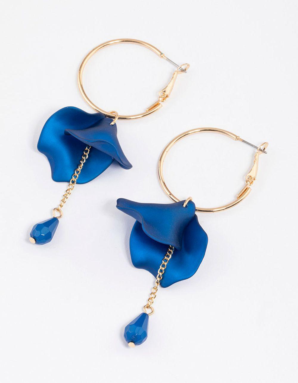 Blue Petal & Chain Hoop Earrings Drops & Dangles