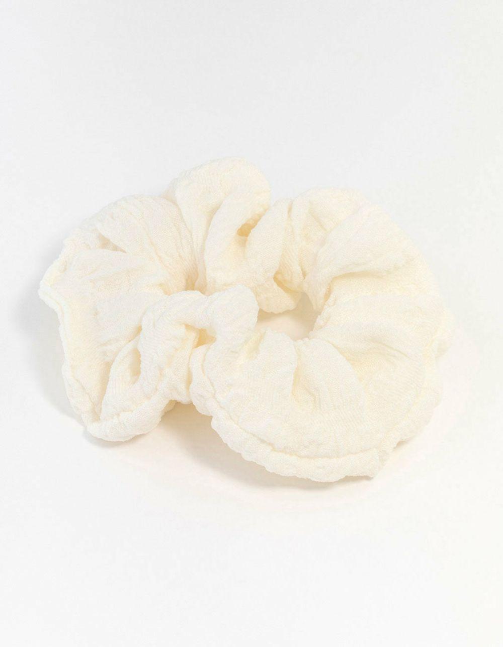 Cream Fabric Seersucker Scrunchie Accessories