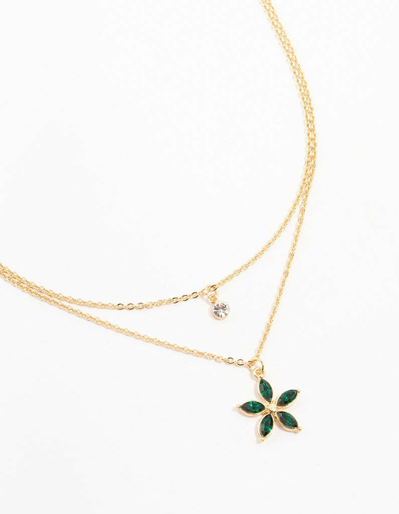 Double Gold Chain Flower Necklace Jewellery