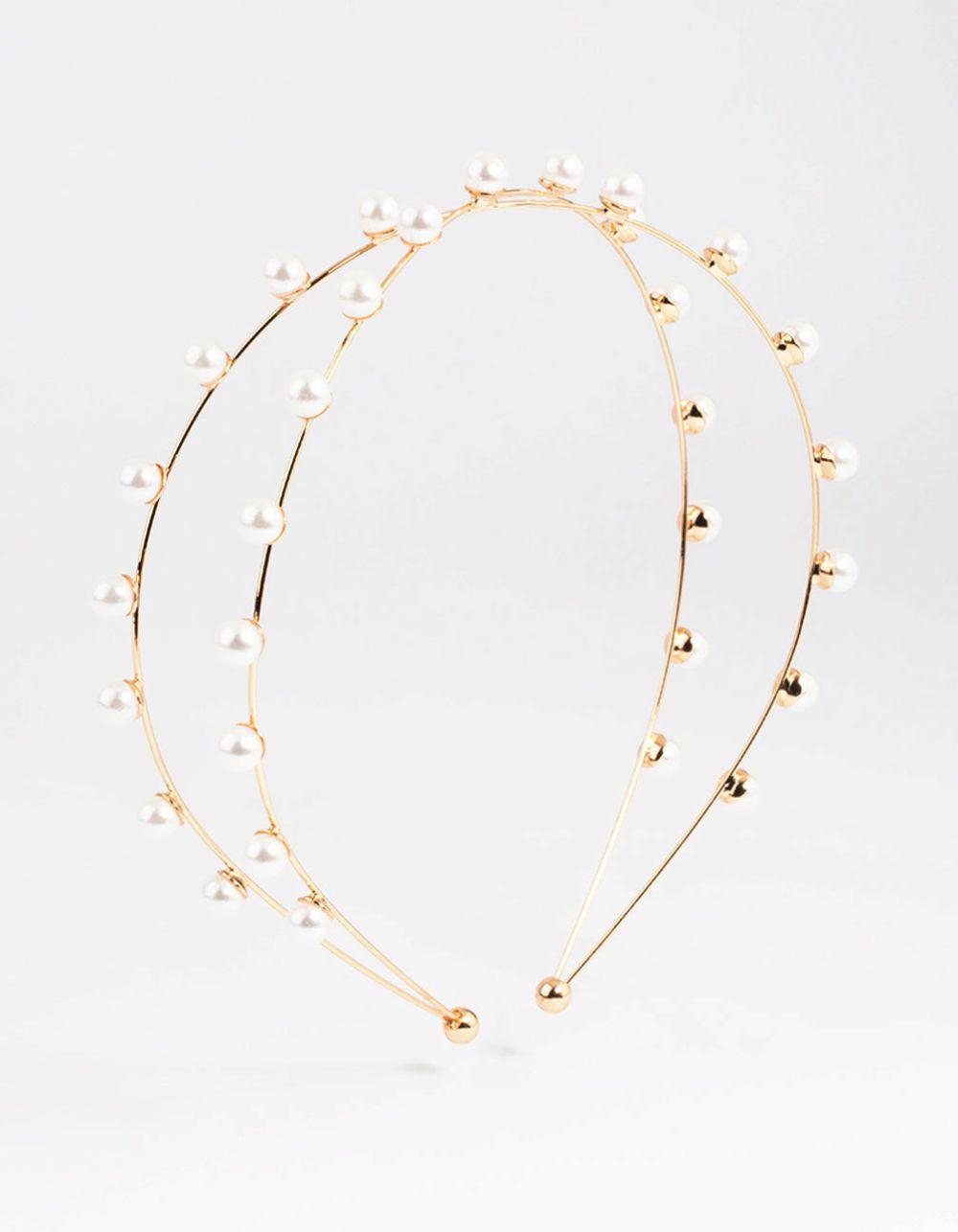 Gold Cross Over Pearl Headband Accessories