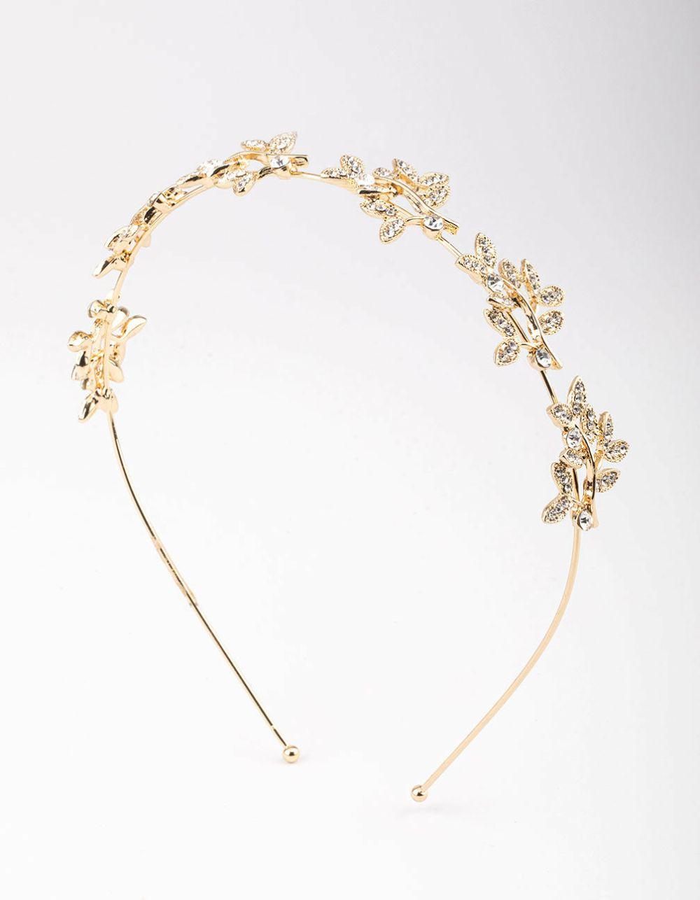 Gold Diamante Leaf Aliceband Accessories