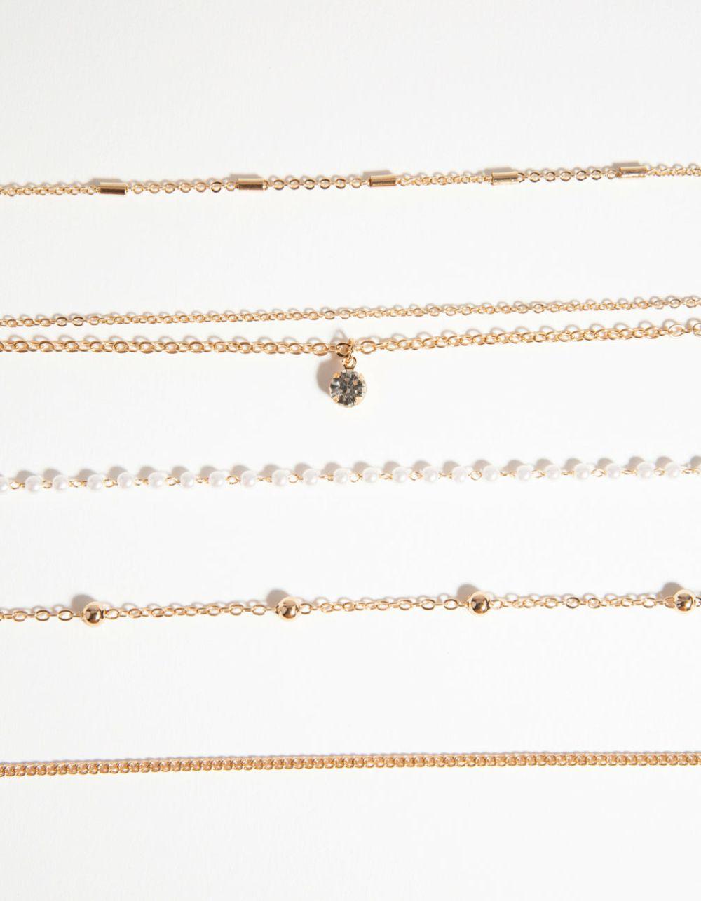 Gold Diamante & Pearl Choker 6-Pack Chokers