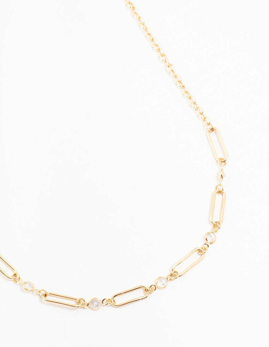 Gold Diamante Rectangle Chain Necklace Chains