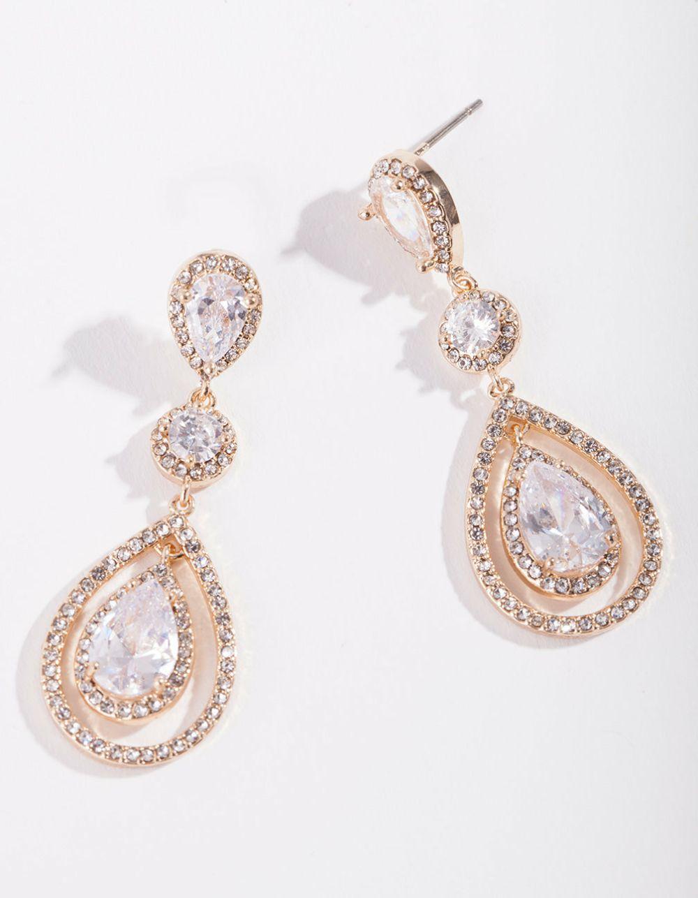 Gold Diamond Simulant Multi Drop Earrings Drops & Dangles