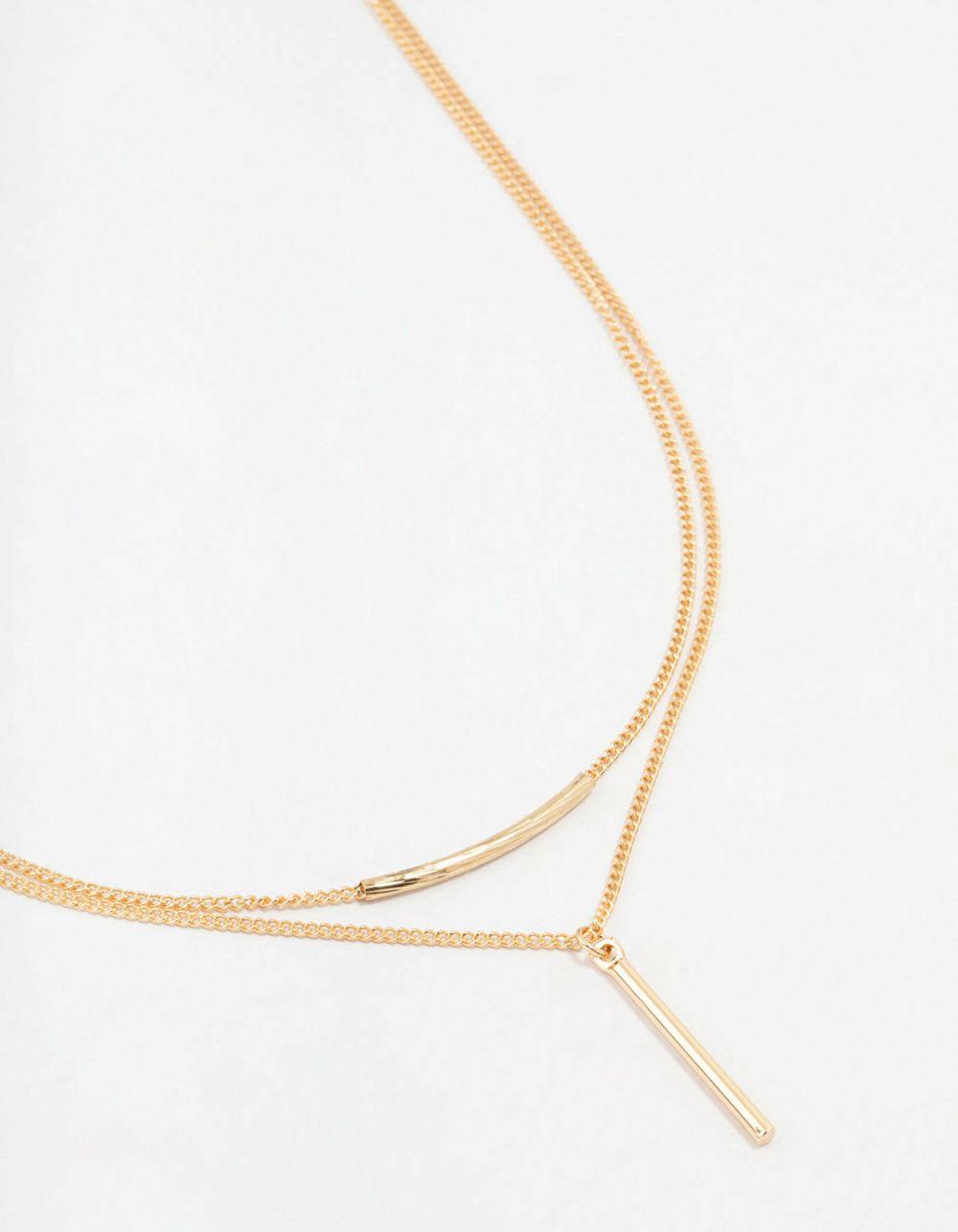 Gold Double Chain Bar Necklace Jewellery