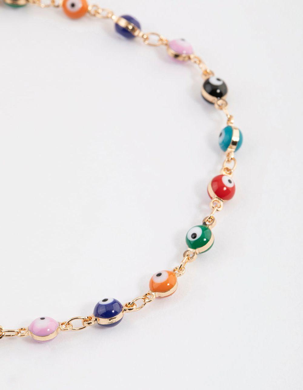 Gold Evil Eye Layered Chain Anklet Anklets