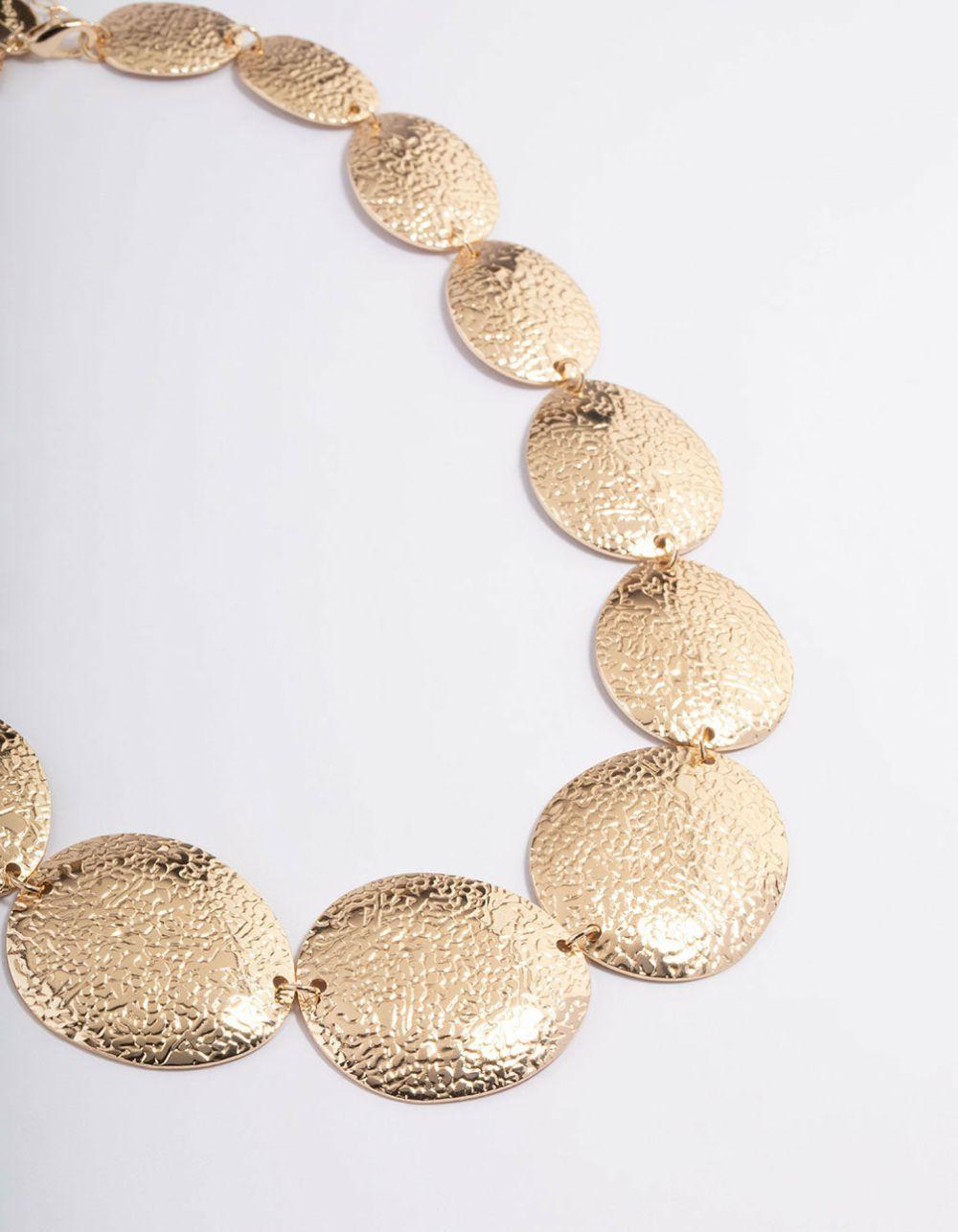 Gold Graduated Hammered Disc Necklace Jewellery