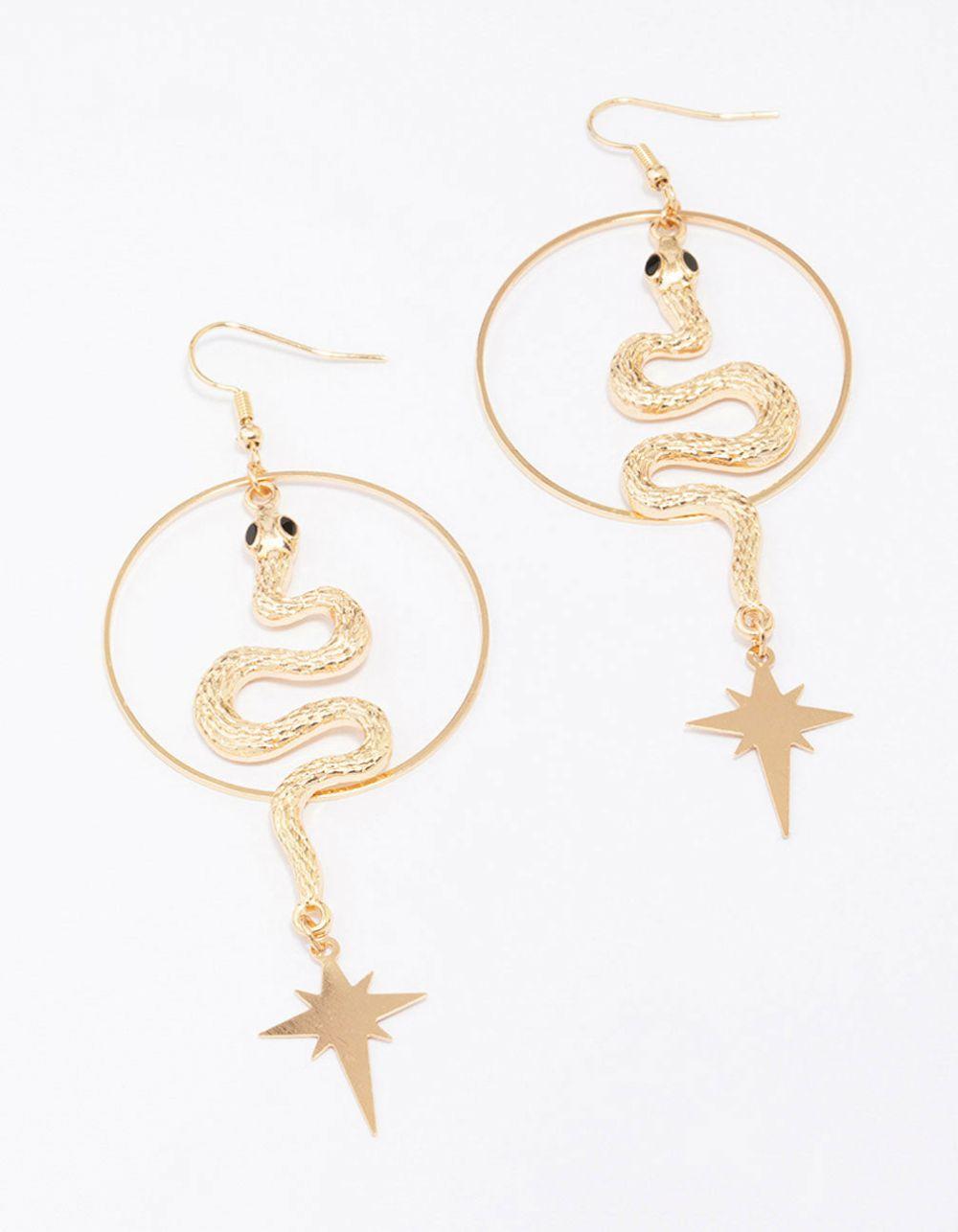 Gold Hoop & Snake Drop Earrings Drops & Dangles