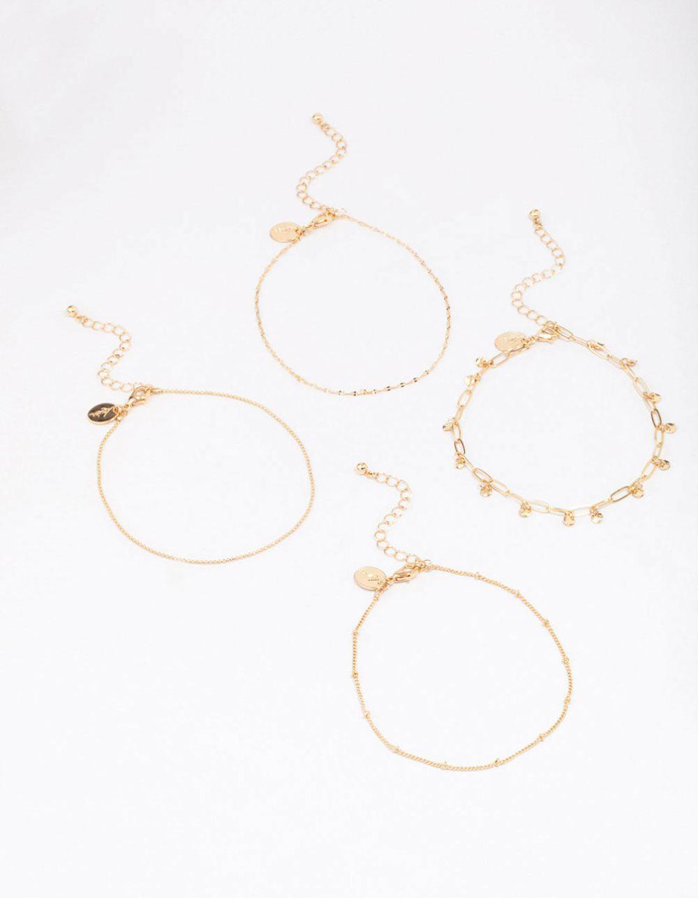 Gold Mixed Chain Anklet 4-Pack Anklets