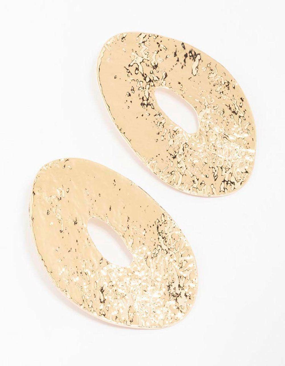 Gold Molten Oval Stud Earrings Drops & Dangles