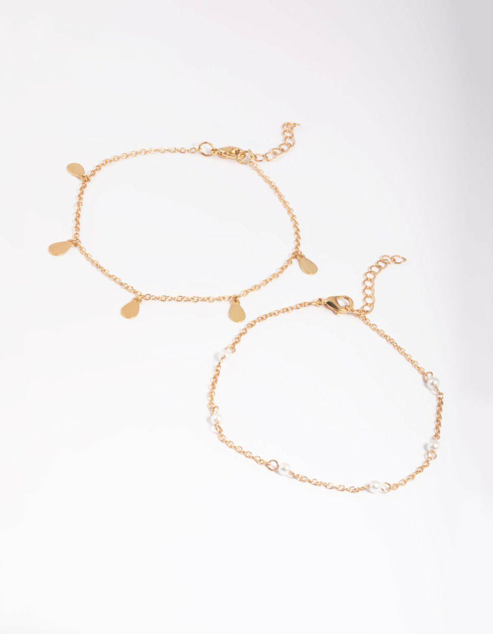 Gold Pearl & Pear Anklet Anklets