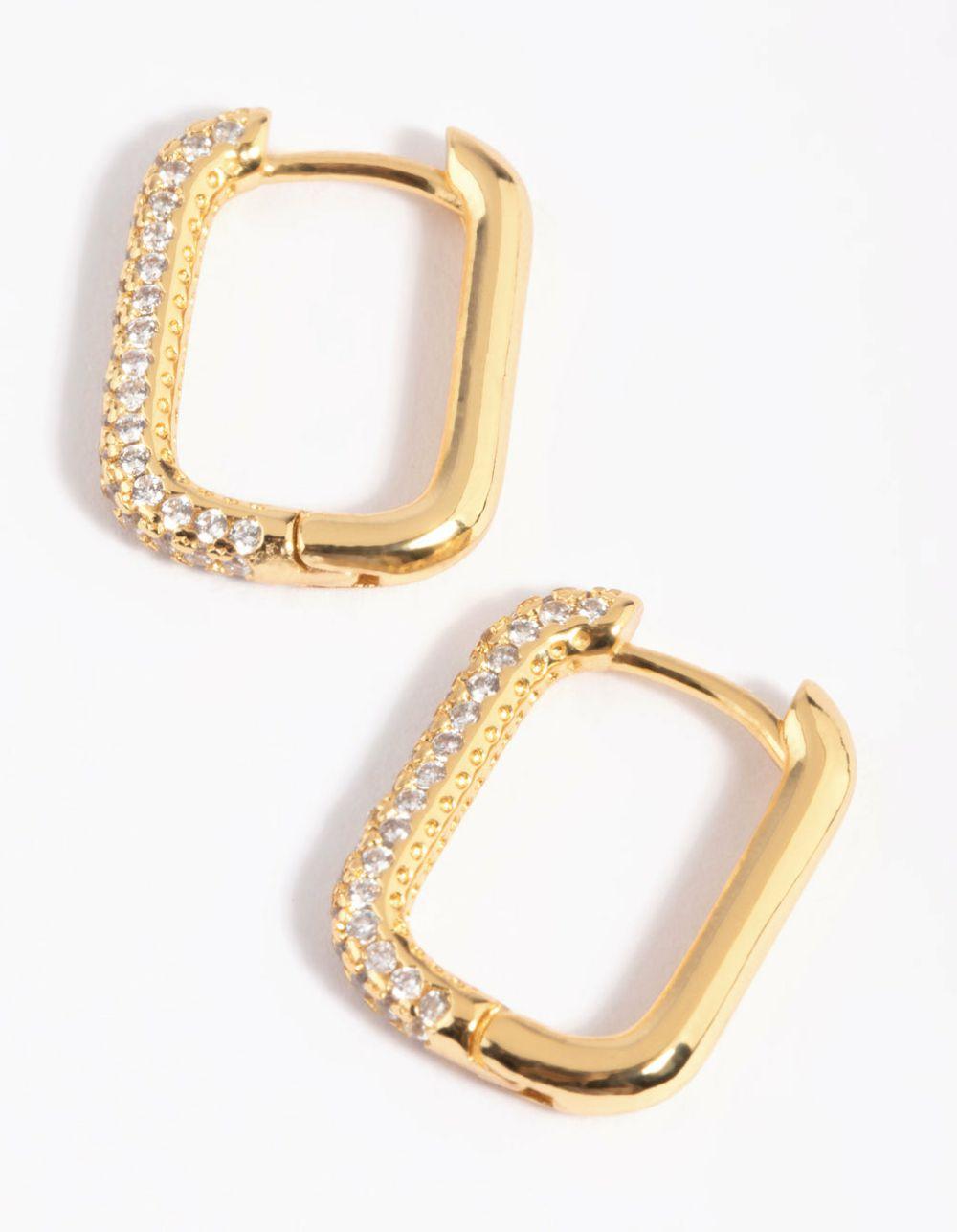 Gold Plated Cubic Zirconia Rectangular Hoop Earrings Earrings