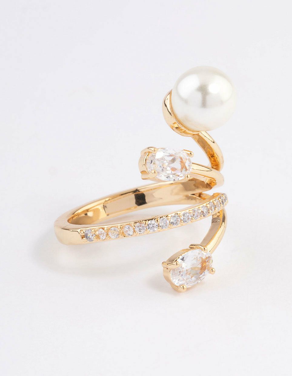 Gold Plated Flare Pearl Ring Cocktail Rings