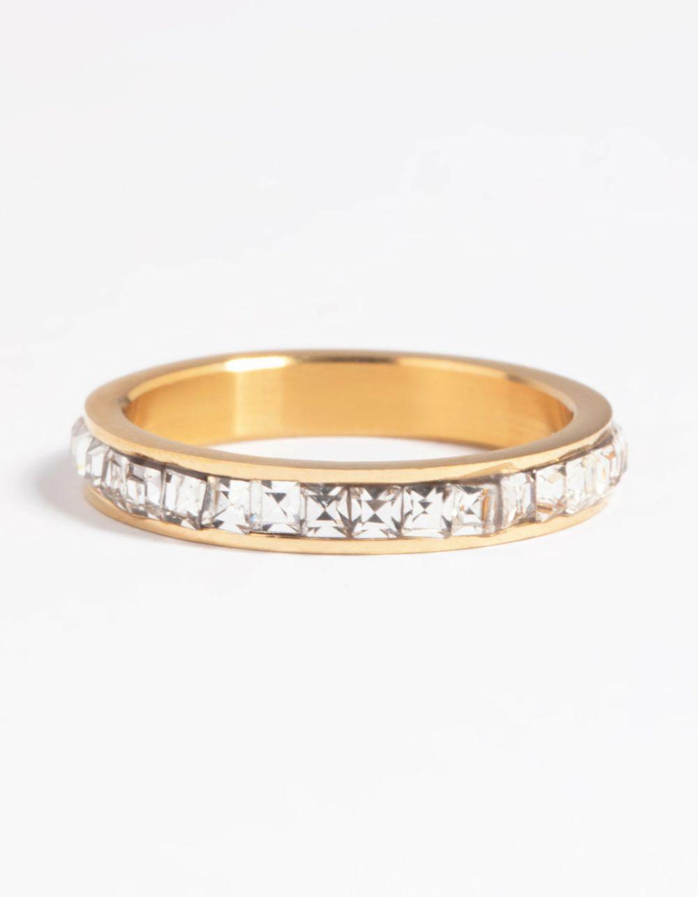 Gold Plated Stainless Steel Cubic Zirconia Ring Bands