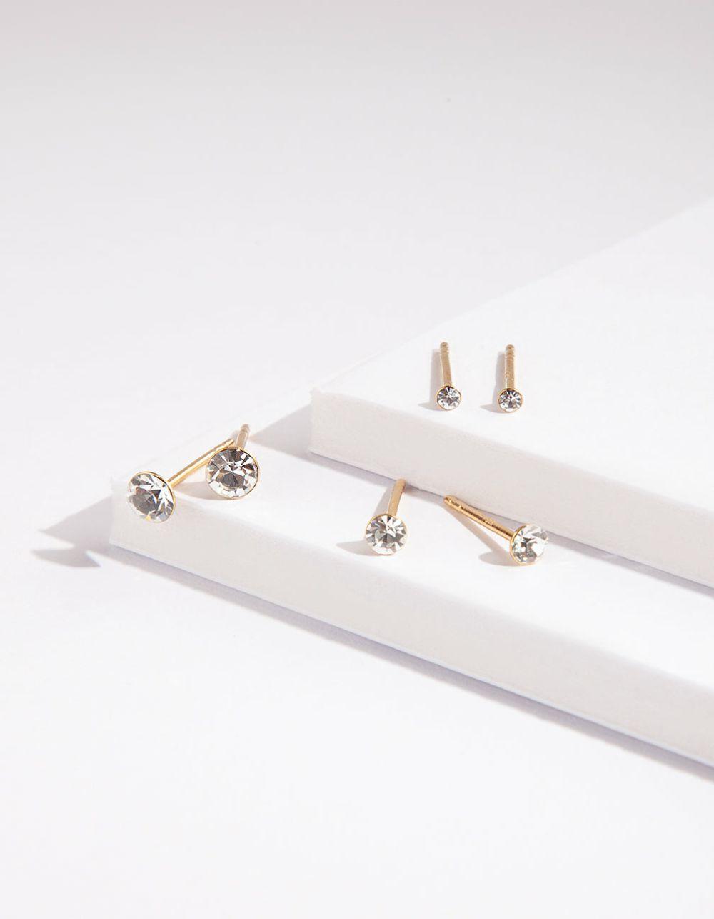 Gold Plated Sterling Silver Diamante Gradual Ear Pack Earrings