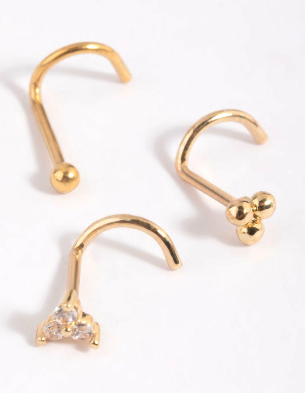 Gold Plated Surgical Steel Flower Nose Studs Body Jewellery