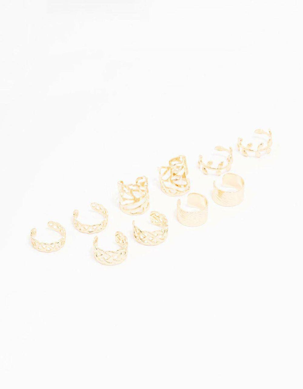 Gold Plated Surgical Steel Roman Leaf Ear Cuff 10-Pack Cartilage & Helix