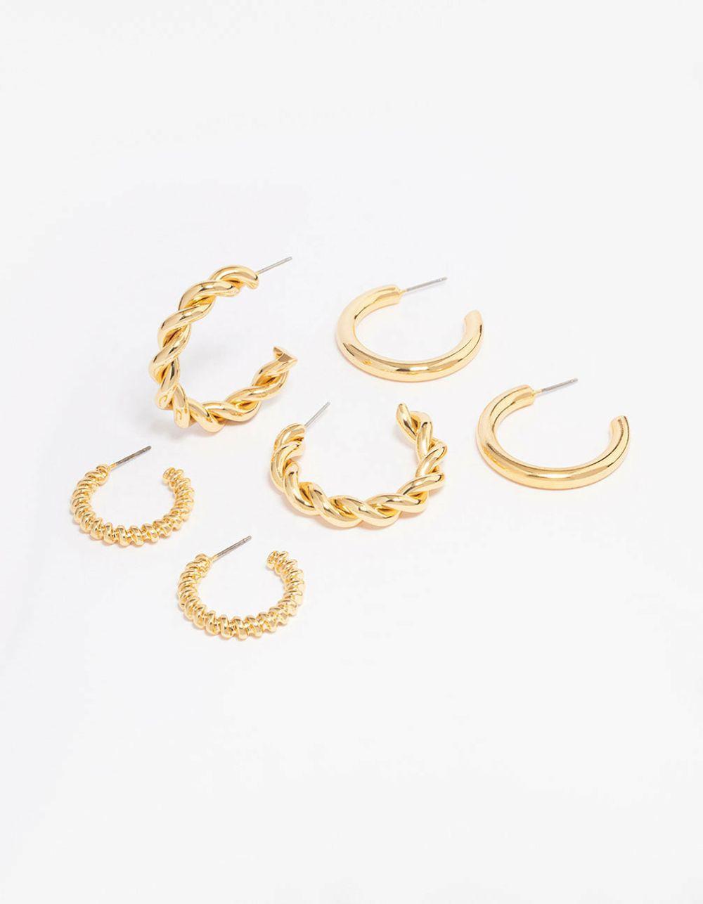 Gold Plated Textured Hoop Earring 3-Pack Earrings