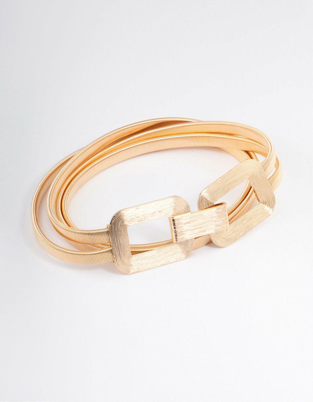 Gold Rectangle Buckle Stretch Belt Accessories