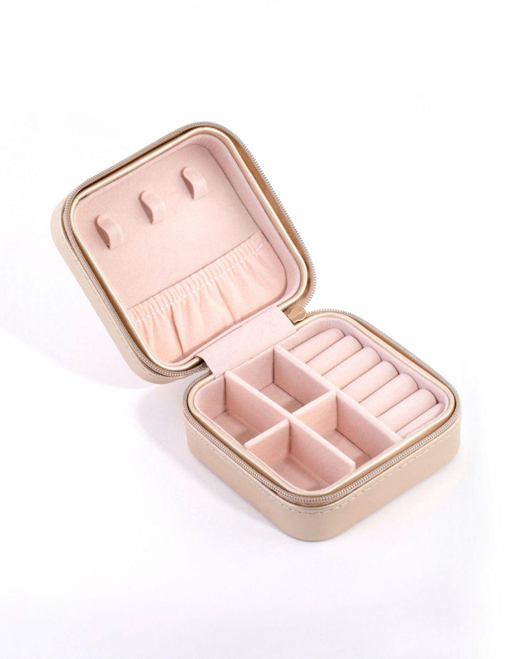 Gold Smooth Faux Leather Square Jewellery Box Accessories