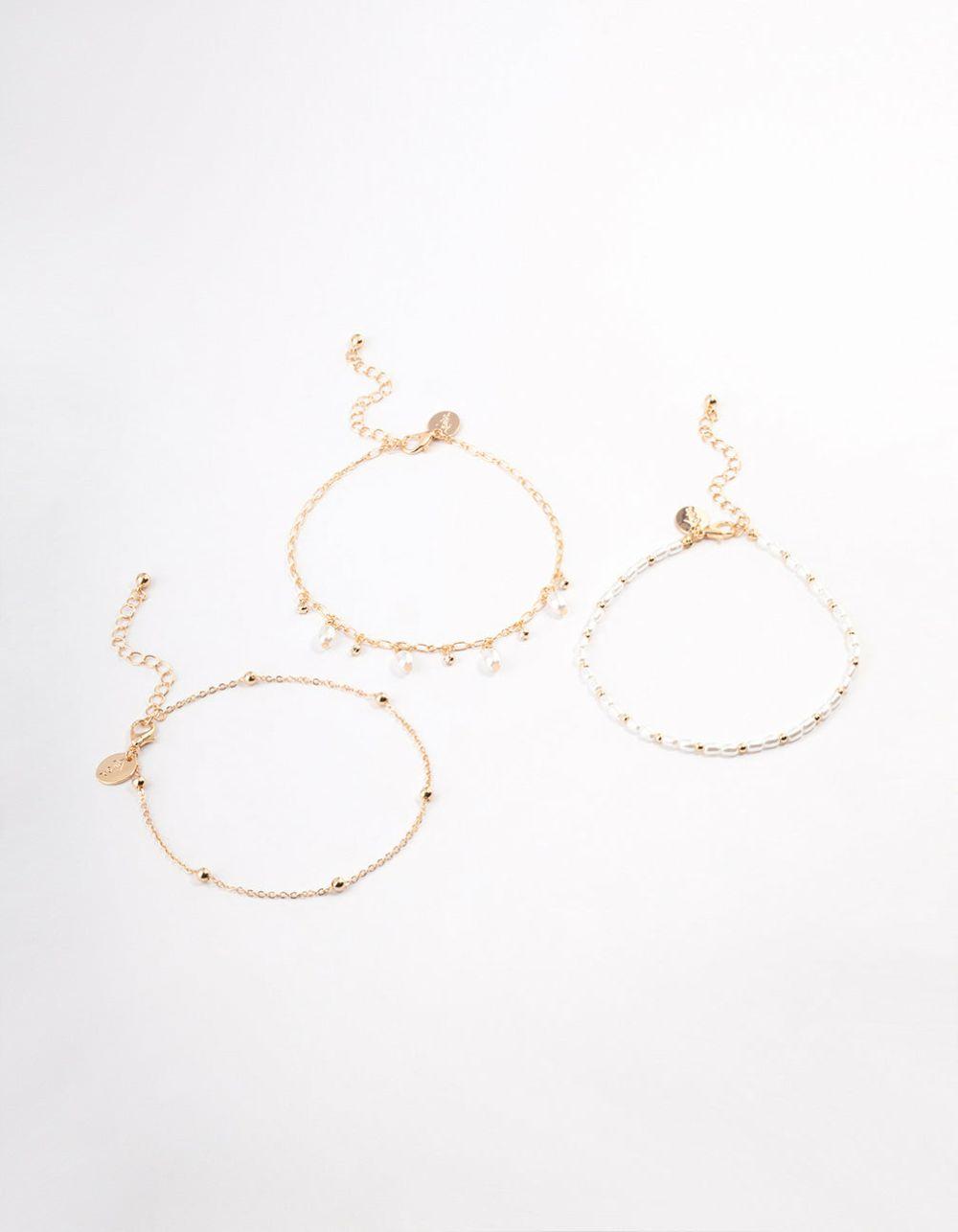 Gold Station Pearl & Diamante Anklet Pack Anklets