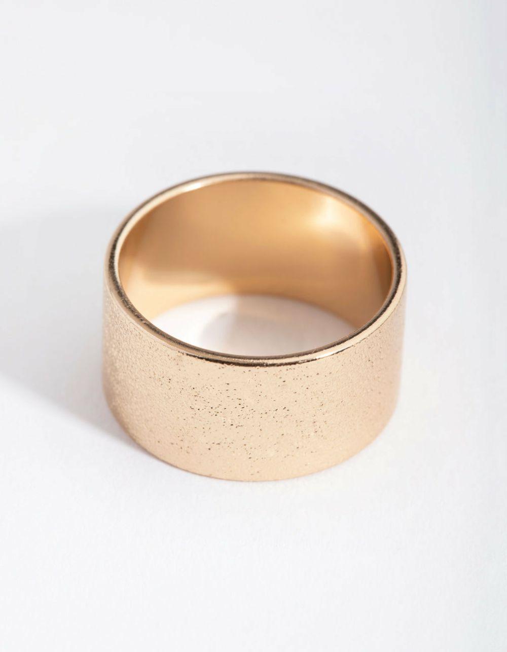 Gold Textured Wide Band Ring Bands