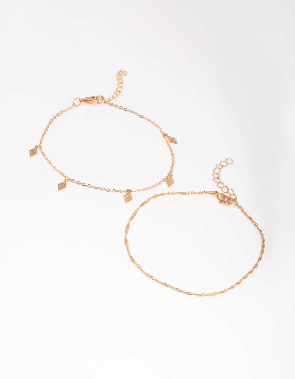 Gold Twist Diamante Anklet Set Anklets