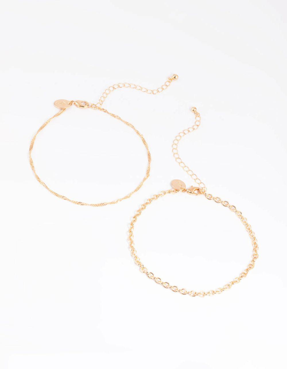 Gold Twisted Anklet Set Anklets