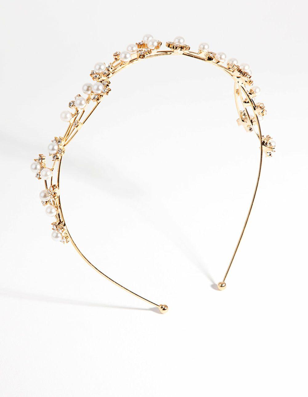 Gold Wire Pearl Crystal Headband Accessories