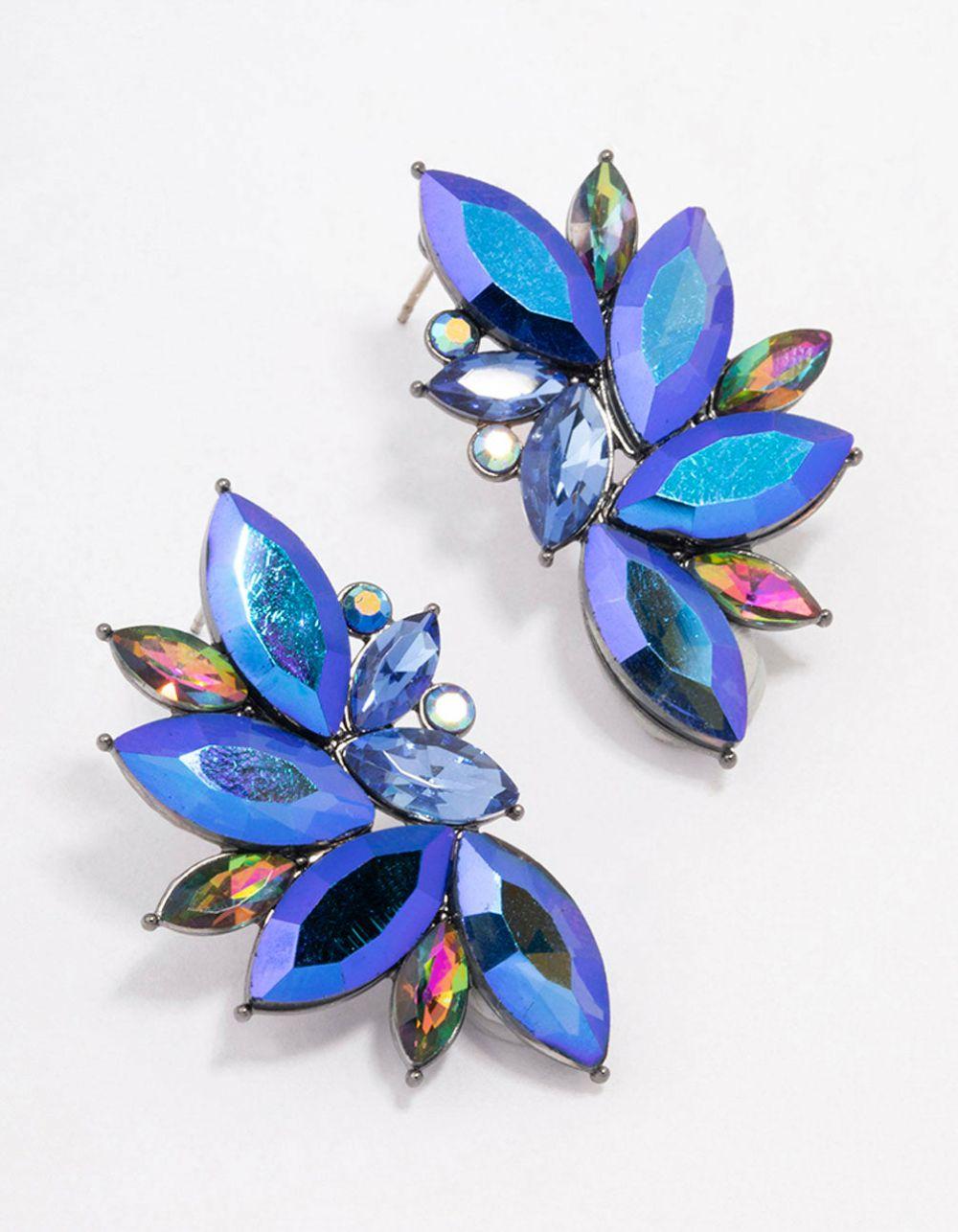 Gunmetal Blue Marquise Statement Stud Earrings Earrings