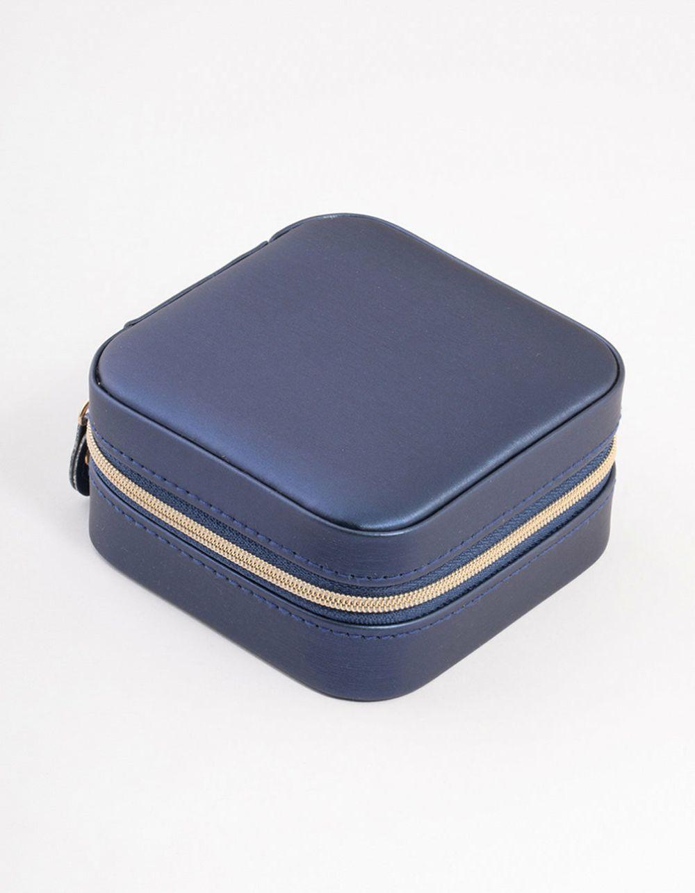 Navy Faux Leather Compact Jewellery Box Accessories