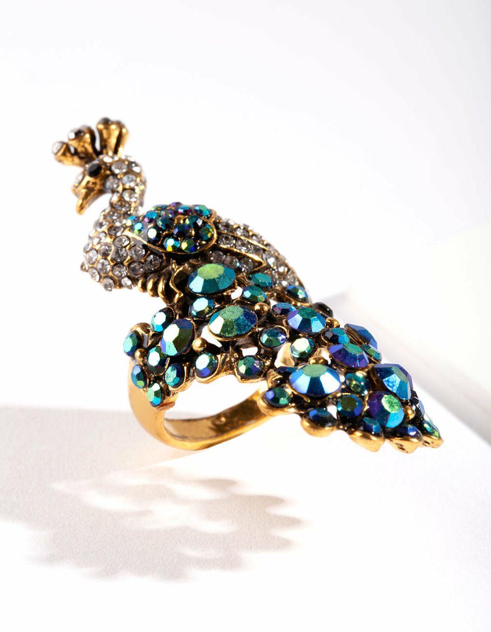 Rainbow Peacock Ring Cocktail Rings