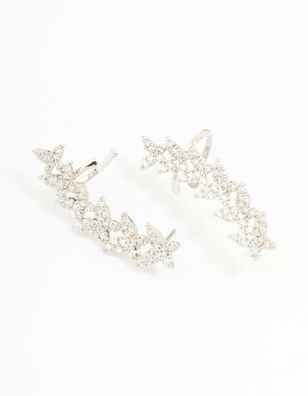 Rhodium Cubic Zirconia Butterfly Cuff Earrings Ear Cuffs & Climbers