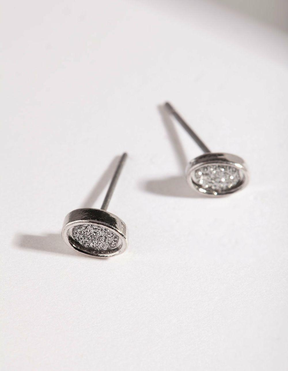 Rhodium Glitter Stud Earrings Earrings