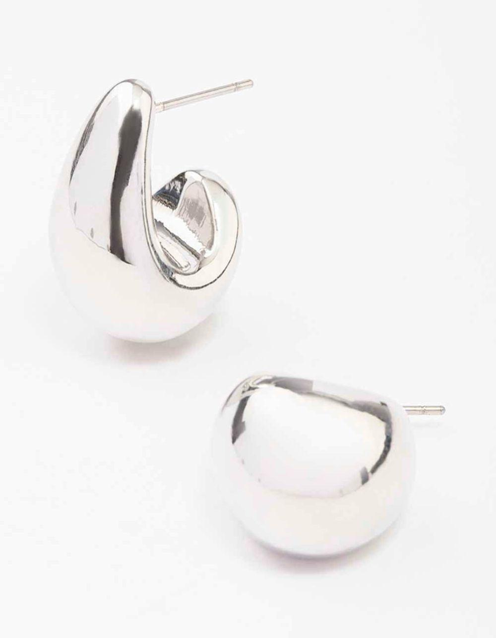 Rhodium Mini Teardrop Huggie Earrings Drops & Dangles