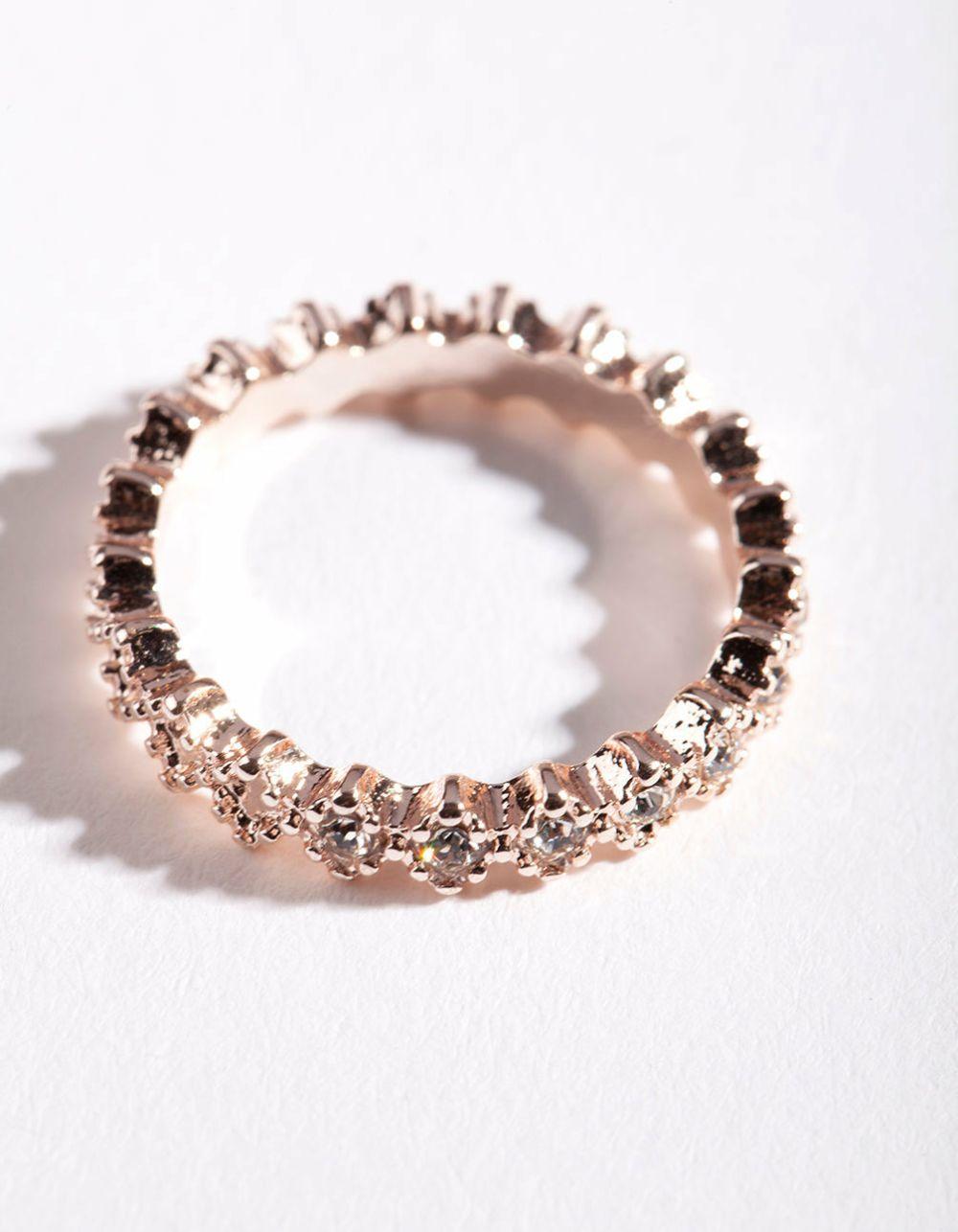 Rose Gold Diamante Band Ring Bands