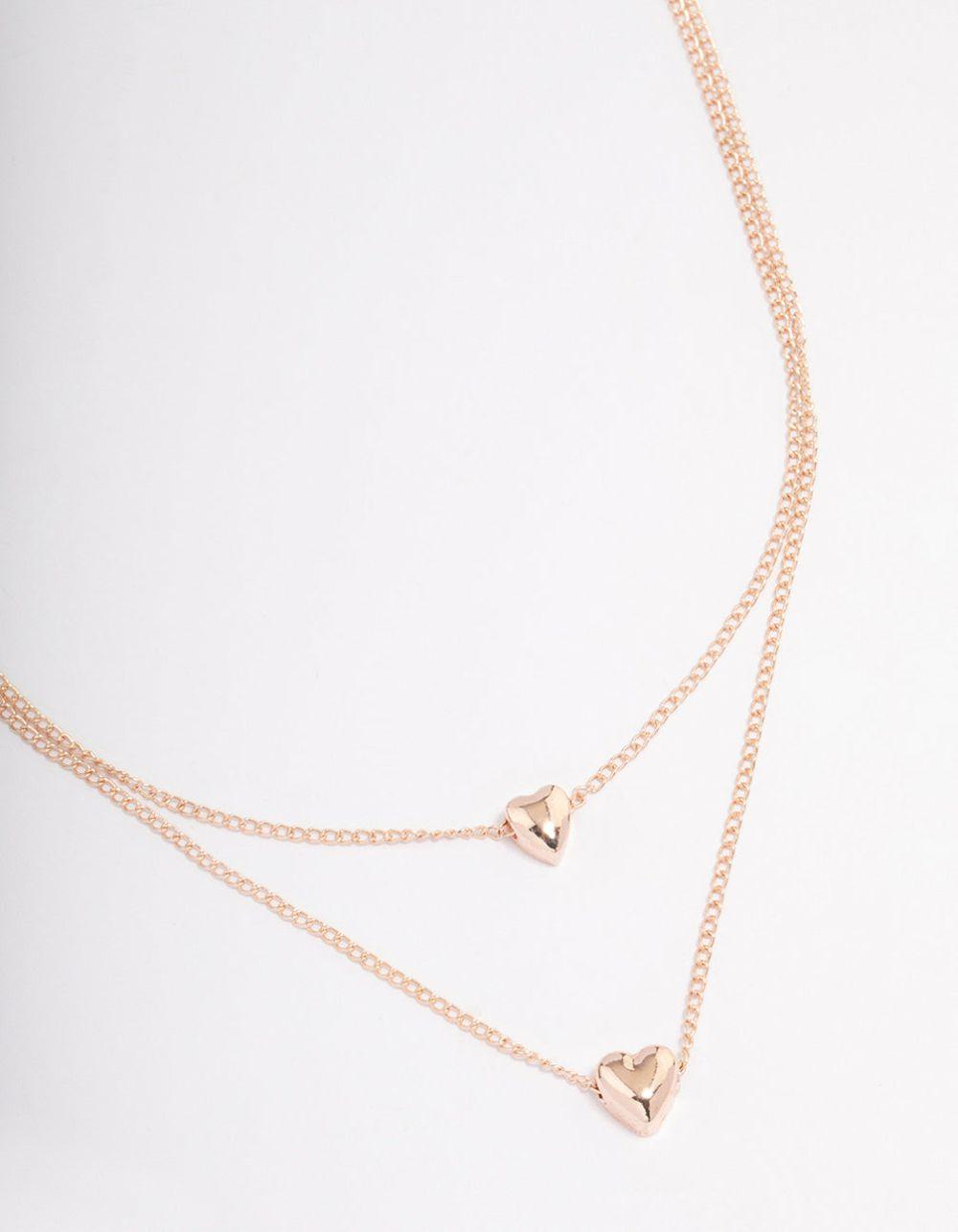 Rose Gold Heart Double Row Necklace Jewellery