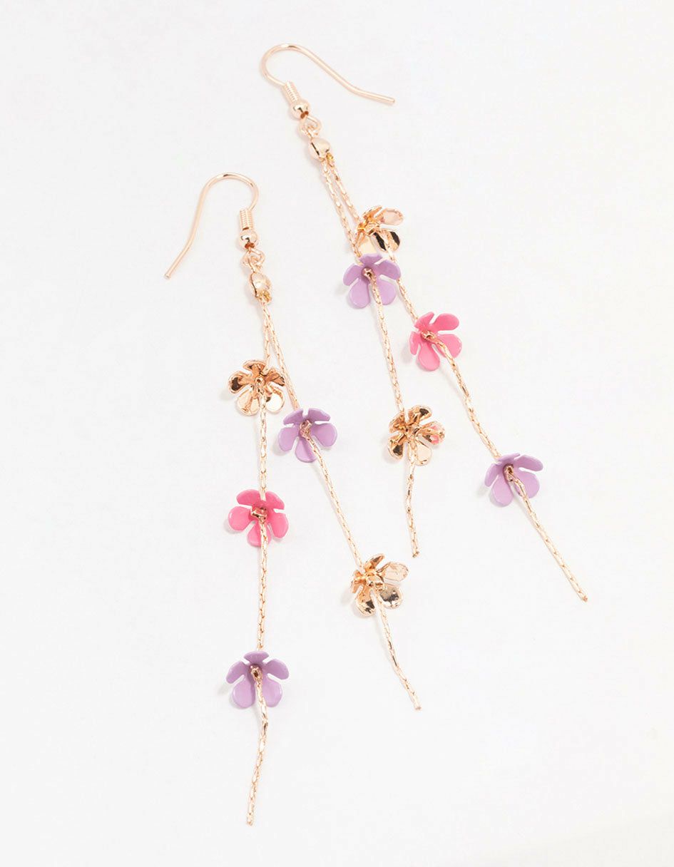 Rose Gold Multi Coloured Flower Drop Earrings Drops & Dangles