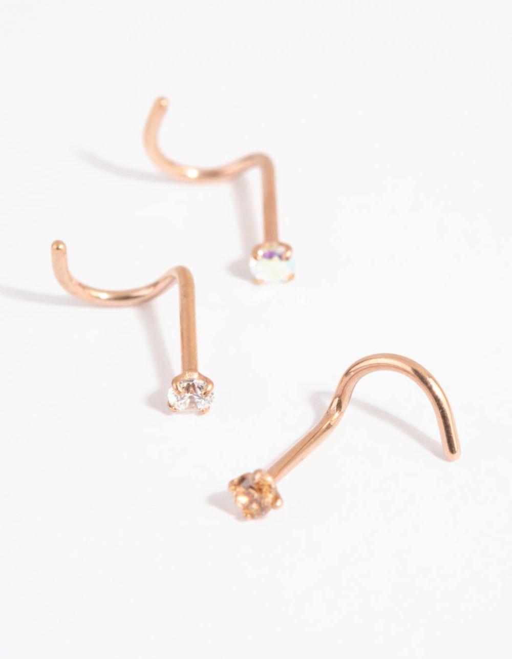 Rose Gold Surgical Steel Light Stone Nose Stud Pack Body Jewellery