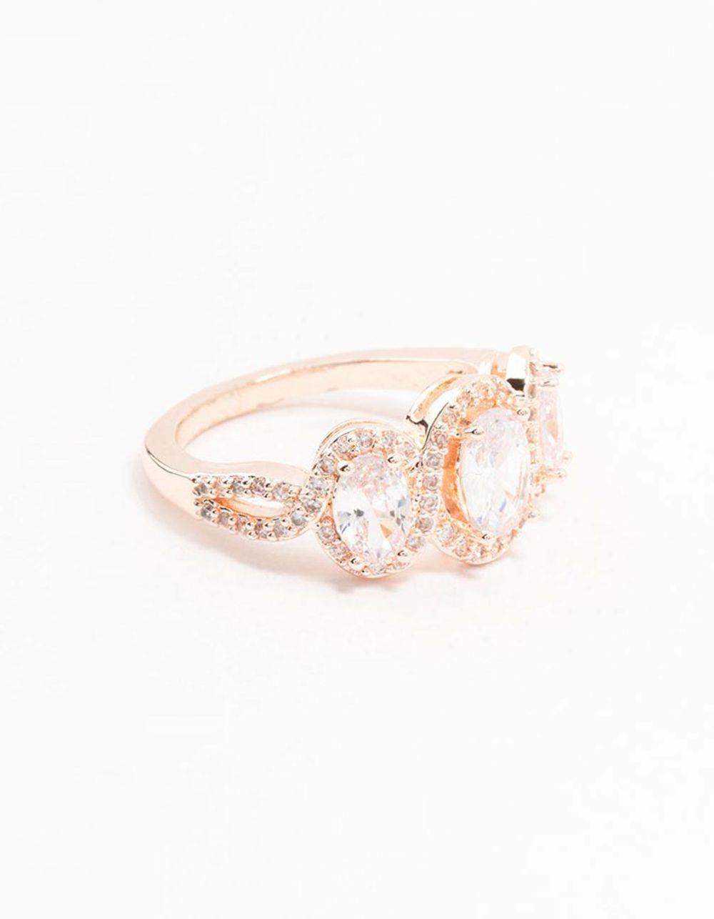 Rose Gold Trio Oval Cubic Zirconia Ring Engagement Rings Rose Gold