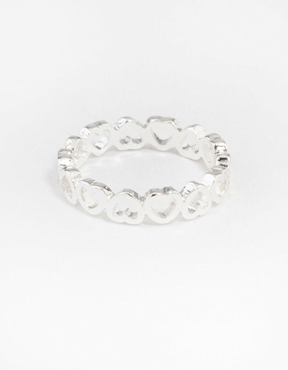 Silver Alternating Heart Ring Bands