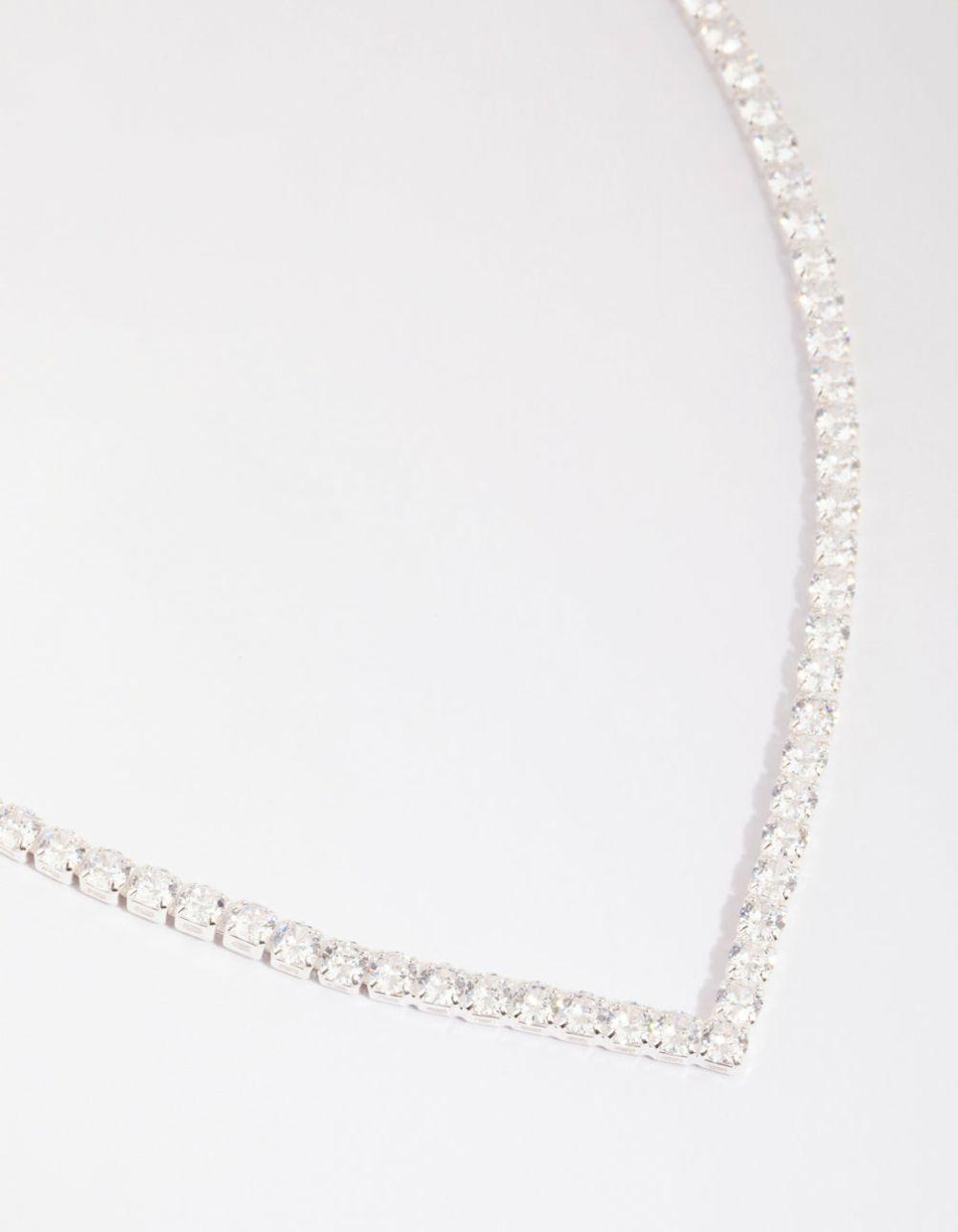 Silver Cubic Zirconia Cupchain Point Tennis Necklace Jewellery