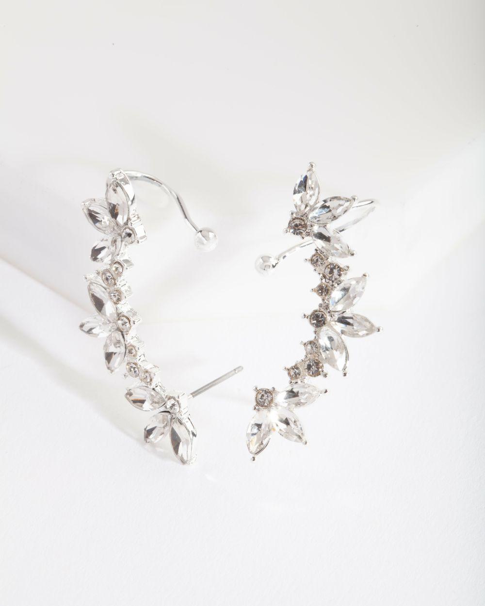 Silver Diamante Leaf Ear Cuff Ear Cuffs & Climbers